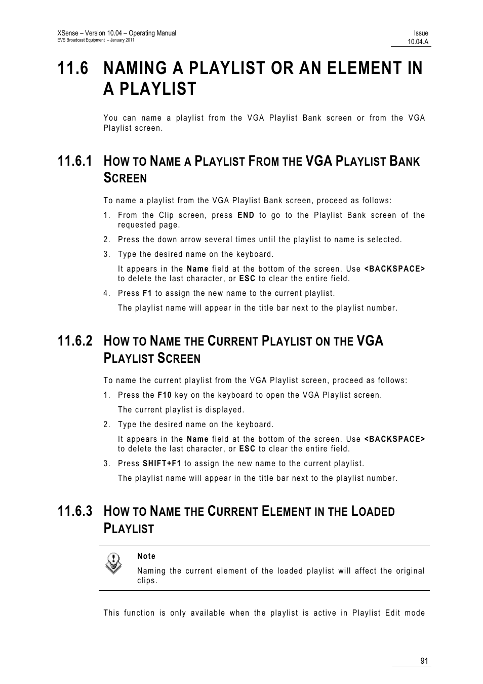 6 naming a playlist or an element in a playlist, Bank screen, List | EVS XSense Version 10.04 - January 2011 Operating Manual User Manual | Page 100 / 164