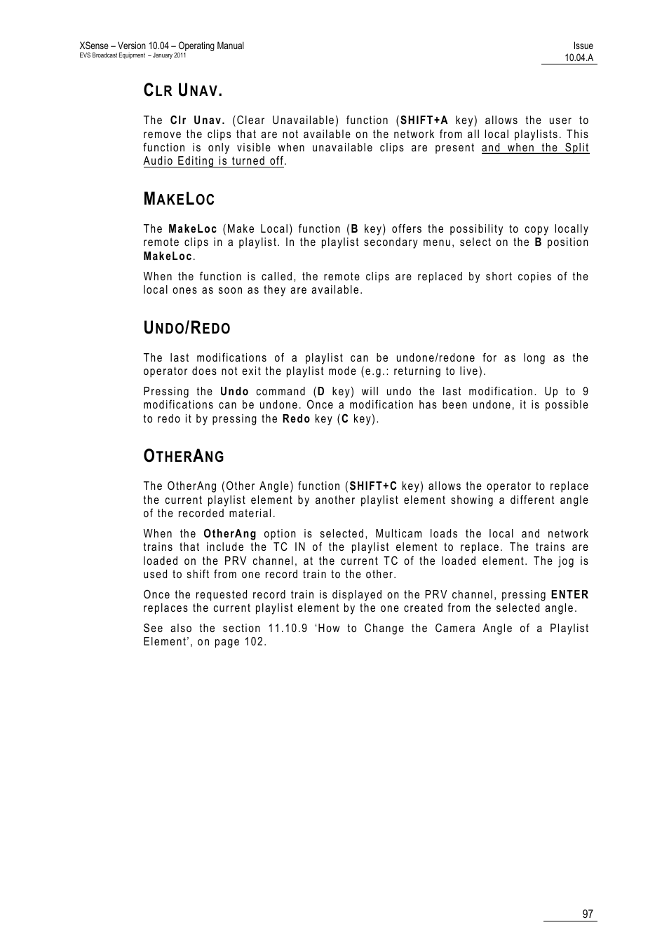 Clr unav, Makeloc, Undo/redo | Otherang | EVS XSense Version 10.04 - January 2011 Operating Manual User Manual | Page 106 / 164