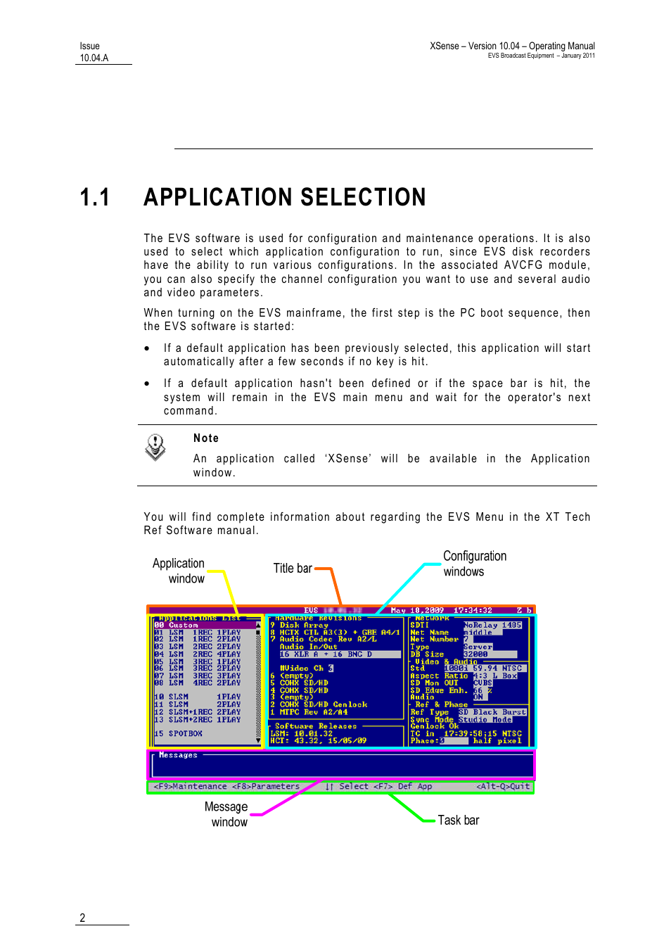 Initial configuration, 1 application selection, Ection | EVS XSense Version 10.04 - January 2011 Operating Manual User Manual | Page 11 / 164