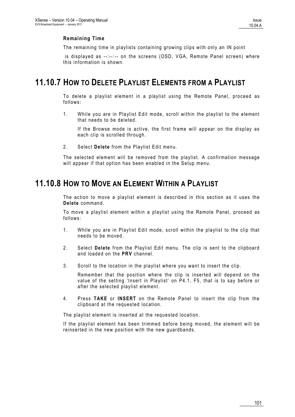 Remaining time, 7 how to delete playlist elements from a playlist, 8 how to move an element within a playlist | Playlist, Aylist | EVS XSense Version 10.04 - January 2011 Operating Manual User Manual | Page 110 / 164