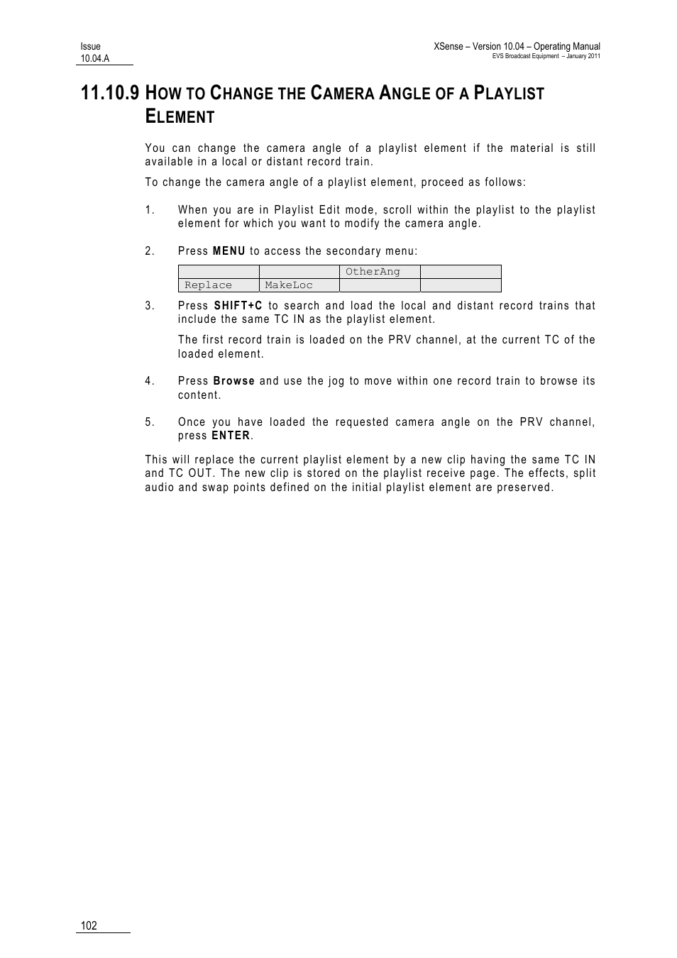 Ow to, Hange the, Amera | Ngle of a, Laylist, Lement | EVS XSense Version 10.04 - January 2011 Operating Manual User Manual | Page 111 / 164