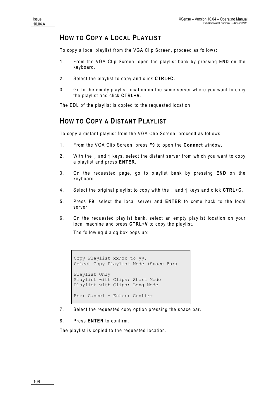 How to copy a local playlist, How to copy a distant playlist | EVS XSense Version 10.04 - January 2011 Operating Manual User Manual | Page 115 / 164