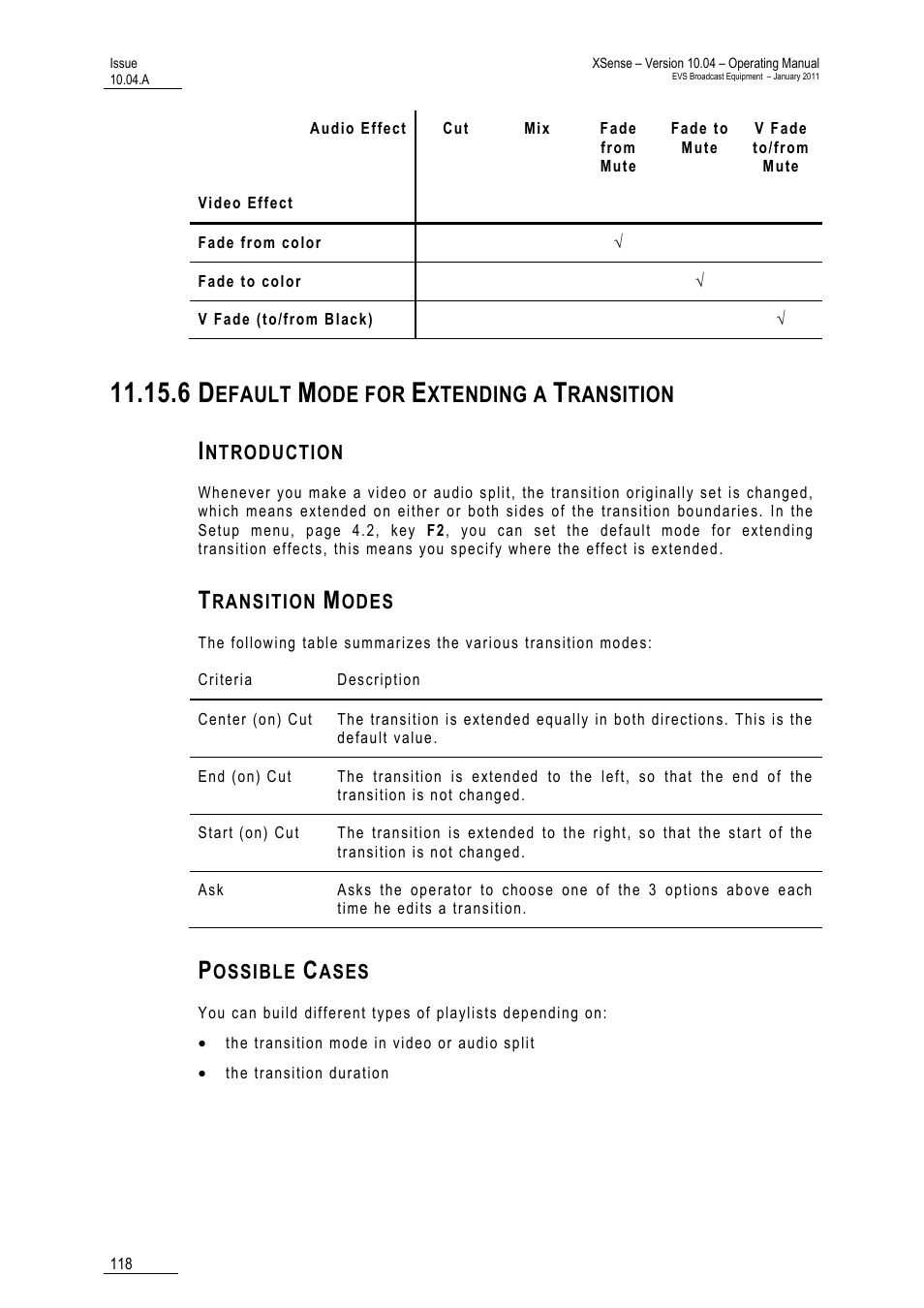 6 default mode for extending a transition, Introduction, Transition modes | Possible cases, Ition, Efault, Ode for, Xtending a, Ransition | EVS XSense Version 10.04 - January 2011 Operating Manual User Manual | Page 127 / 164