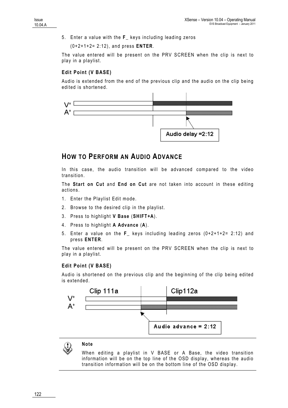 Edit point (v base), How to perform an audio advance | EVS XSense Version 10.04 - January 2011 Operating Manual User Manual | Page 131 / 164