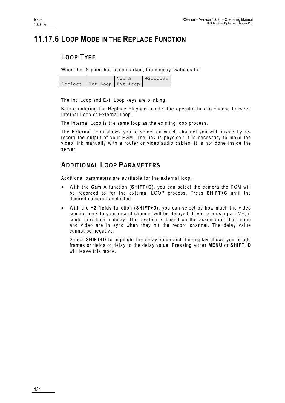 6 loop mode in the replace function, Loop type, Additional loop parameters | Ode in the, Eplace, Unction | EVS XSense Version 10.04 - January 2011 Operating Manual User Manual | Page 143 / 164