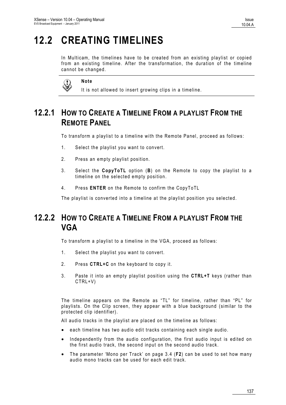 2 creating timelines | EVS XSense Version 10.04 - January 2011 Operating Manual User Manual | Page 146 / 164