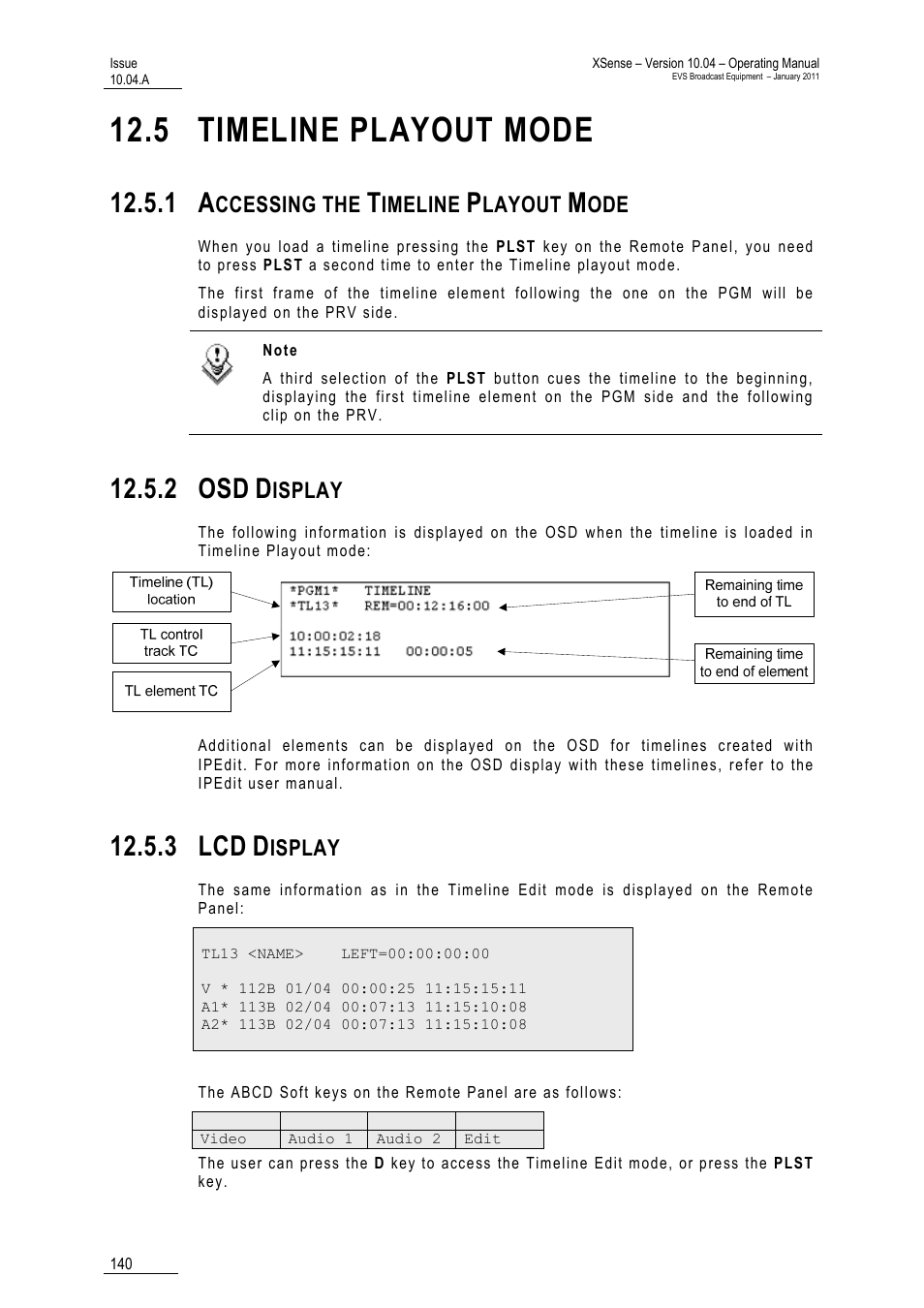 5 timeline playout mode, 1 accessing the timeline playout mode, 2 osd display | 3 lcd display, 2 osd, 3 lcd | EVS XSense Version 10.04 - January 2011 Operating Manual User Manual | Page 149 / 164