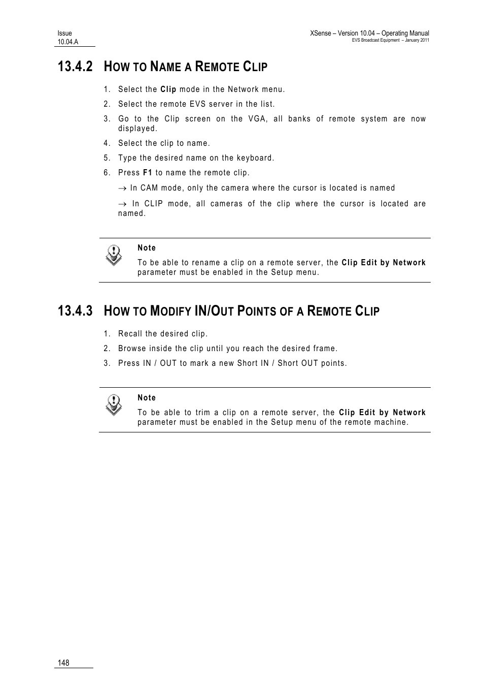 2 how to name a remote clip, 3 how to modify in/out points of a remote clip, Clip | In/o | EVS XSense Version 10.04 - January 2011 Operating Manual User Manual | Page 157 / 164