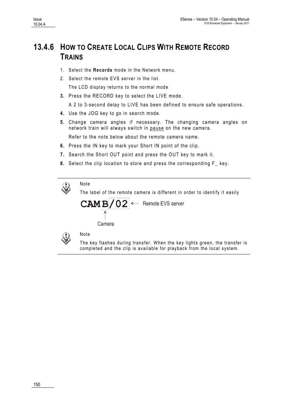 EVS XSense Version 10.04 - January 2011 Operating Manual User Manual | Page 159 / 164