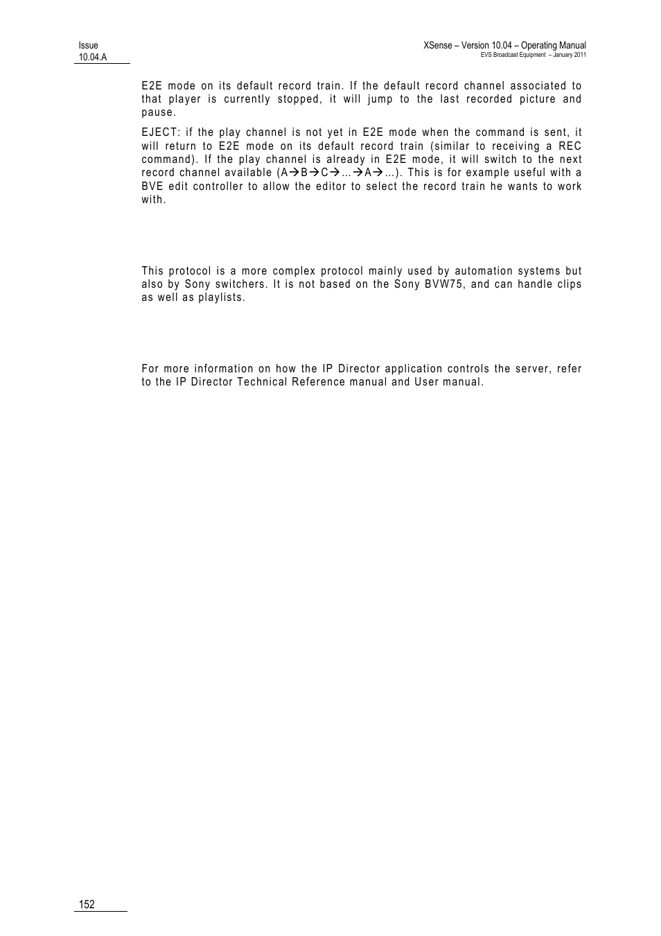 Louth vdcp protocol, Ipdp protocol | EVS XSense Version 10.04 - January 2011 Operating Manual User Manual | Page 161 / 164