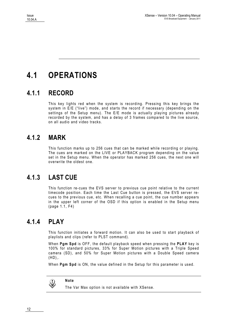 Remote panel operations, 1 operations, 1 record | 2 mark, 3 last cue, 4 play, 3 last | EVS XSense Version 10.04 - January 2011 Operating Manual User Manual | Page 21 / 164