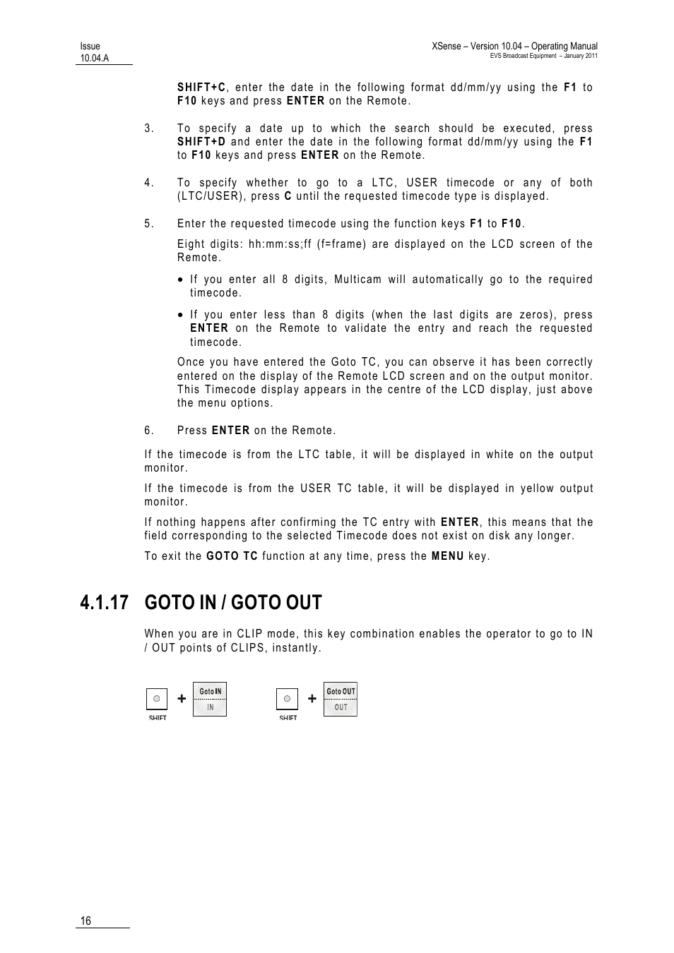 17 goto in / goto out, 17 goto, Goto | EVS XSense Version 10.04 - January 2011 Operating Manual User Manual | Page 25 / 164