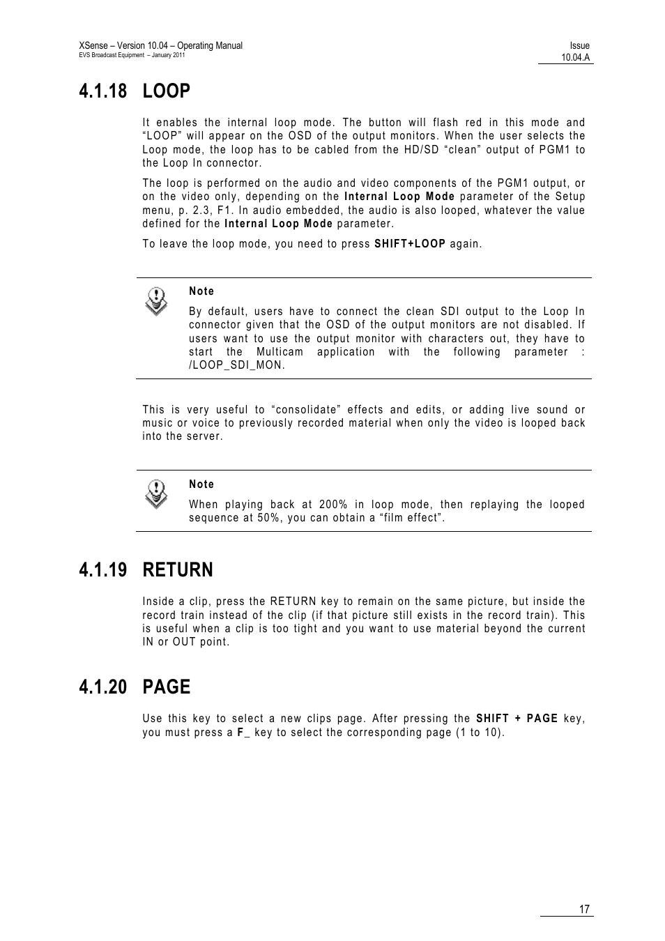18 loop, 19 return, 20 page | EVS XSense Version 10.04 - January 2011 Operating Manual User Manual | Page 26 / 164