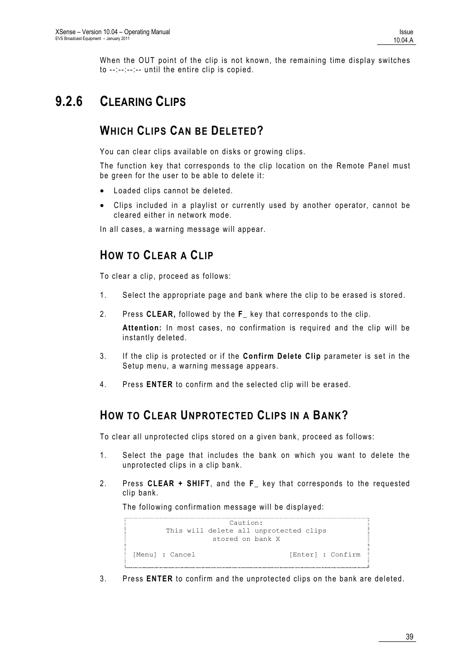 6 clearing clips, Which clips can be deleted, How to clear a clip | How to clear unprotected clips in a bank, Learing, Lips | EVS XSense Version 10.04 - January 2011 Operating Manual User Manual | Page 48 / 164