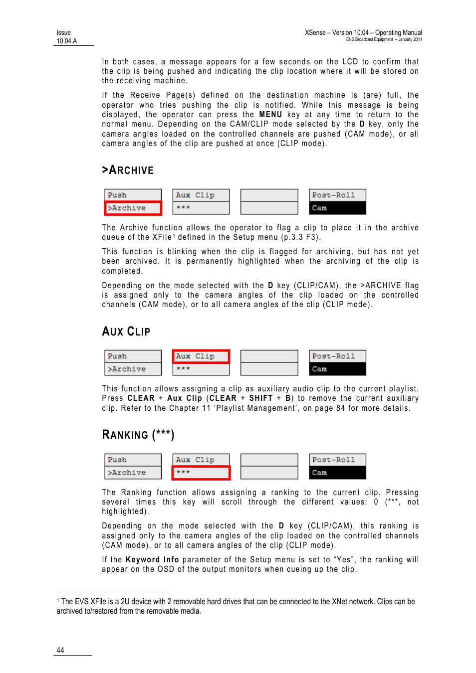 Archive, Aux clip, Ranking (***) | EVS XSense Version 10.04 - January 2011 Operating Manual User Manual | Page 53 / 164