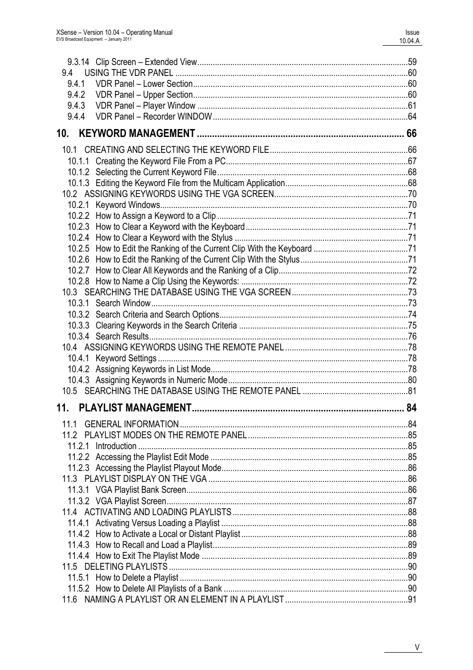 Keyword management, Playlist management | EVS XSense Version 10.04 - January 2011 Operating Manual User Manual | Page 6 / 164