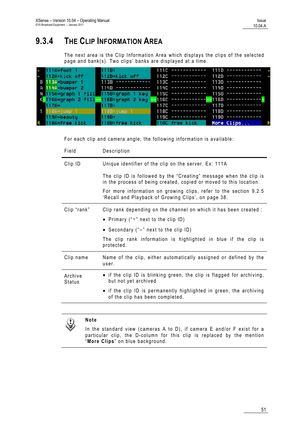 4 the clip information area, Nformation | EVS XSense Version 10.04 - January 2011 Operating Manual User Manual | Page 60 / 164