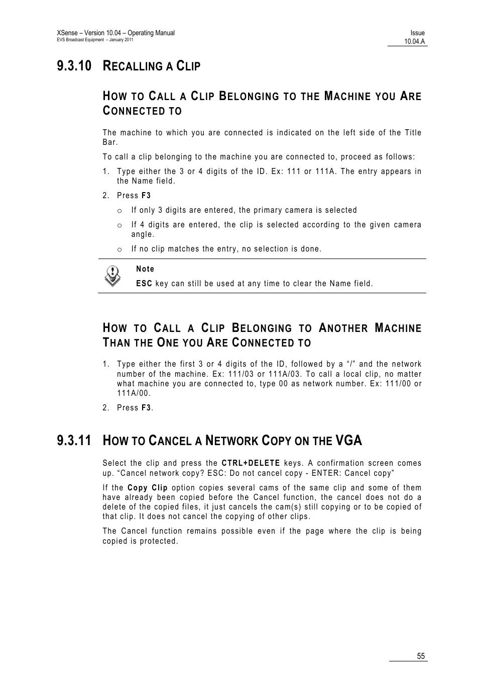 10 recalling a clip, 11 how to cancel a network copy on the vga, 10 r | 11 h | EVS XSense Version 10.04 - January 2011 Operating Manual User Manual | Page 64 / 164