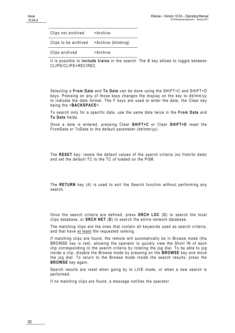 From date / to date, Reset, Return | Search loc / search net | EVS XSense Version 10.04 - January 2011 Operating Manual User Manual | Page 91 / 164