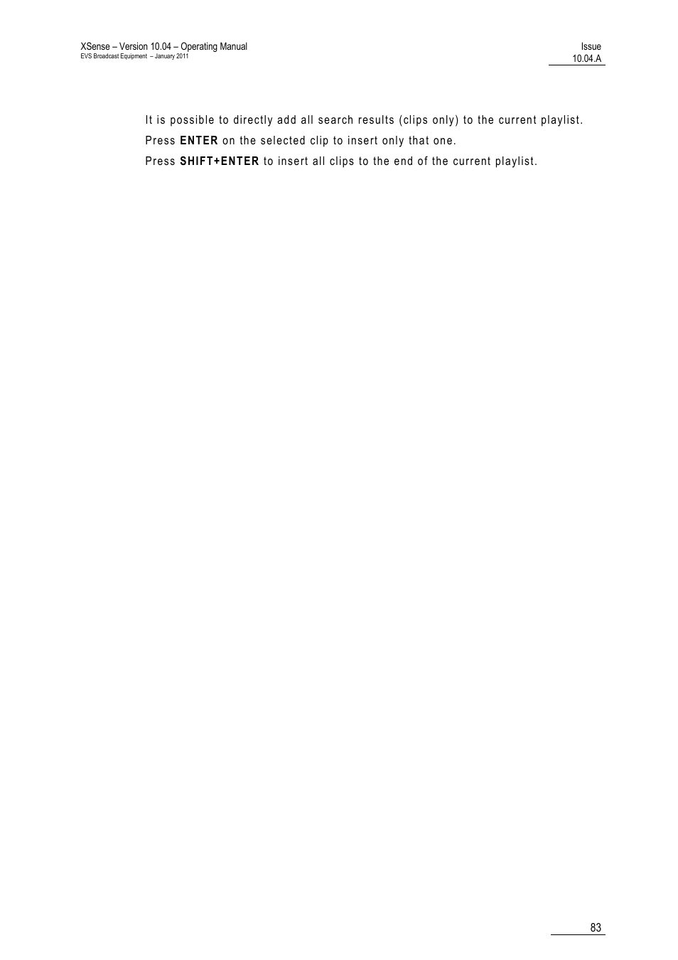 Adding the search results to the current playlist | EVS XSense Version 10.04 - January 2011 Operating Manual User Manual | Page 92 / 164