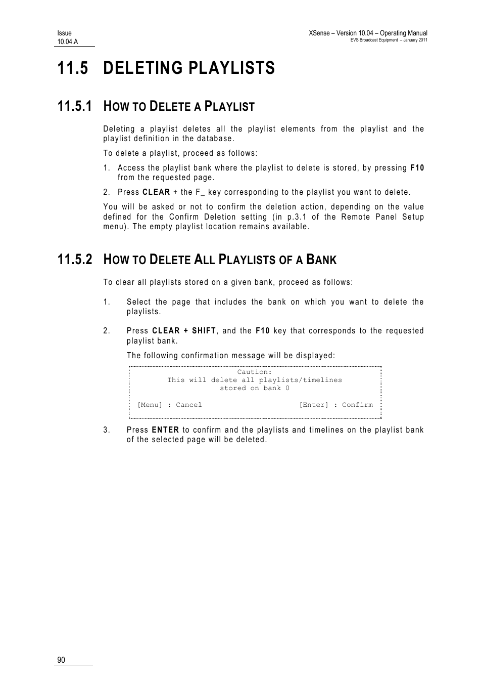 5 deleting playlists, 1 how to delete a playlist, 2 how to delete all playlists of a bank | Ow to, Elete a, Laylist, Elete, Laylists of a | EVS XSense Version 10.04 - January 2011 Operating Manual User Manual | Page 99 / 164