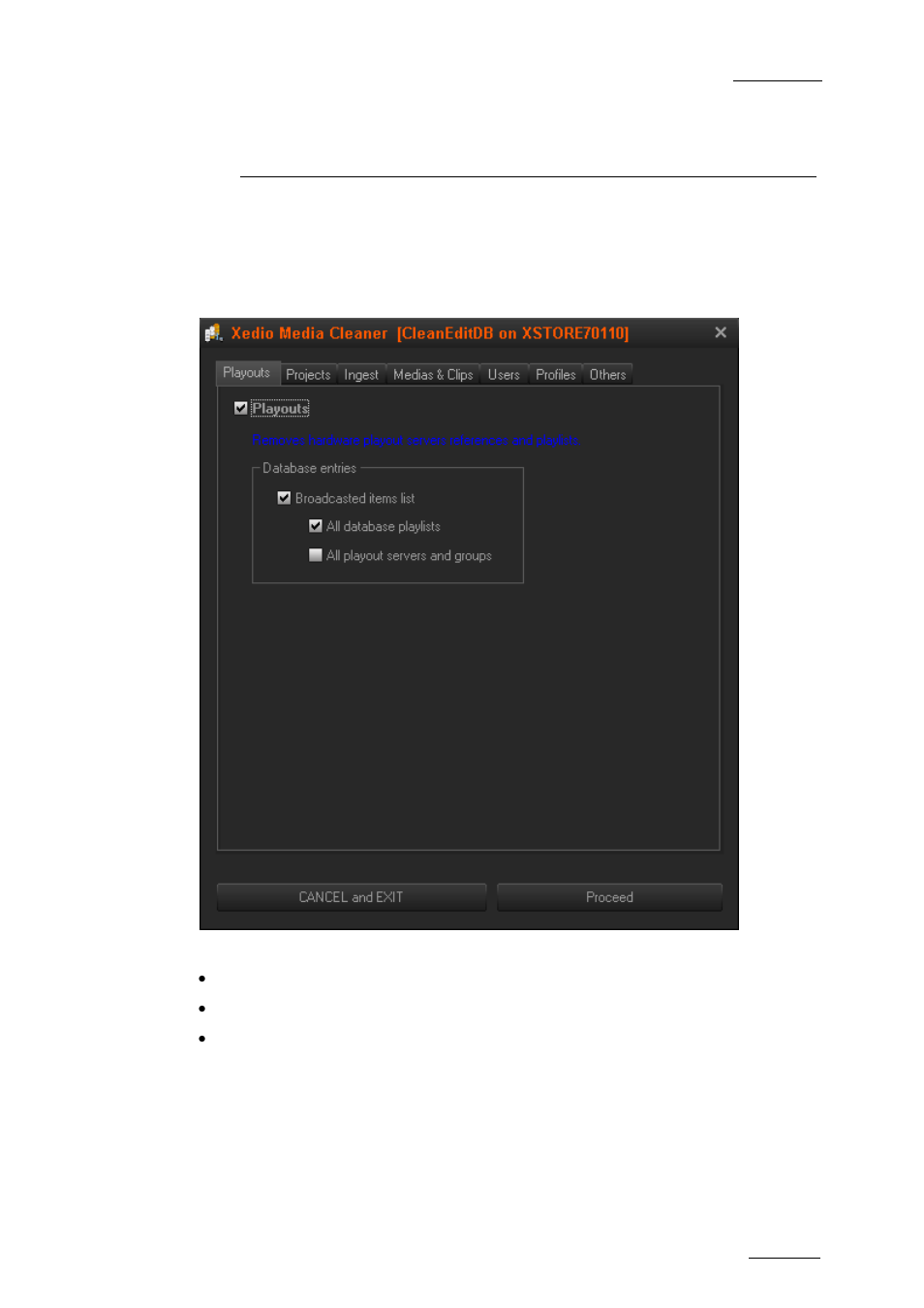 Tabs description, 1 playouts, Playouts | EVS XEDIO Media Cleaner Version 3.1 - January 2011 User Manual User Manual | Page 8 / 16