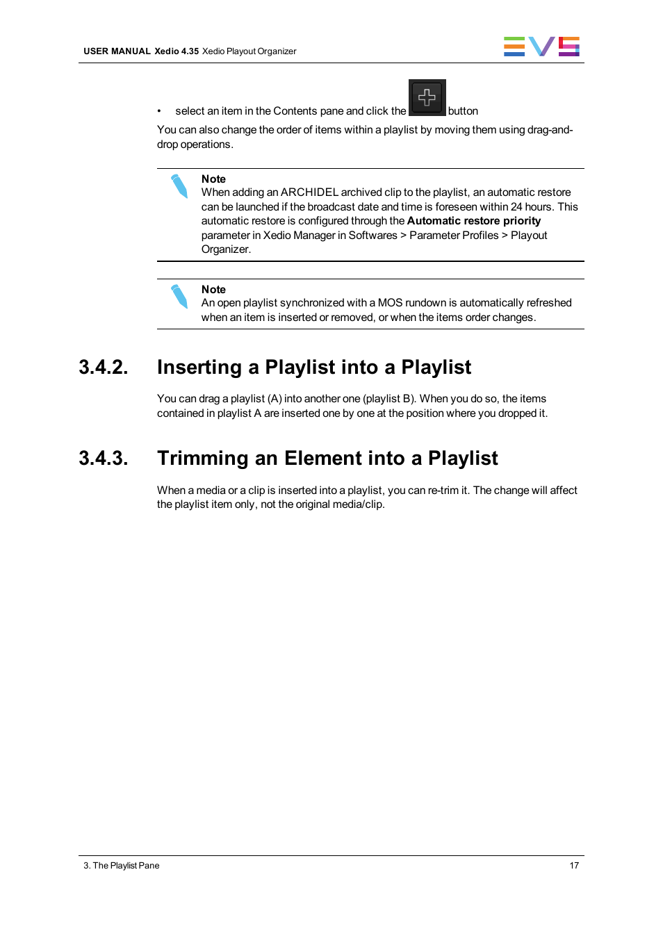 Inserting a playlist into a playlist, Trimming an element into a playlist | EVS XEDIO Playout Organizer Version 4.35 - August 2013 User Manual User Manual | Page 25 / 36