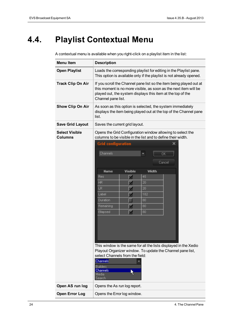 Playlist contextual menu | EVS XEDIO Playout Organizer Version 4.35 - August 2013 User Manual User Manual | Page 32 / 36