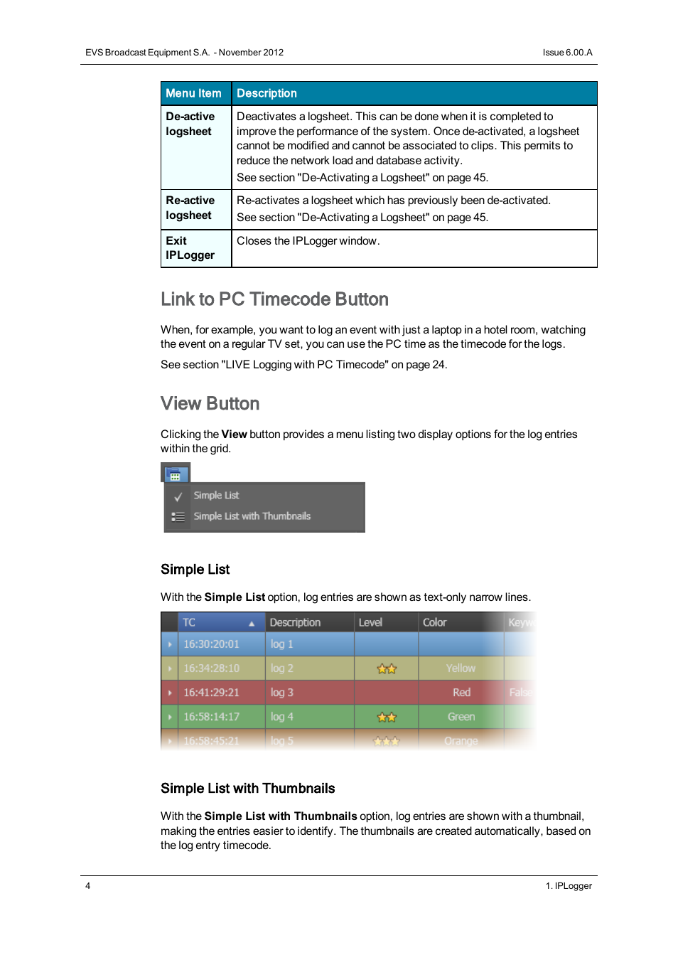 Link to pc timecode button, View button | EVS IPDirector Version 6.0 - November 2012 Part 2 User's Manual User Manual | Page 14 / 92