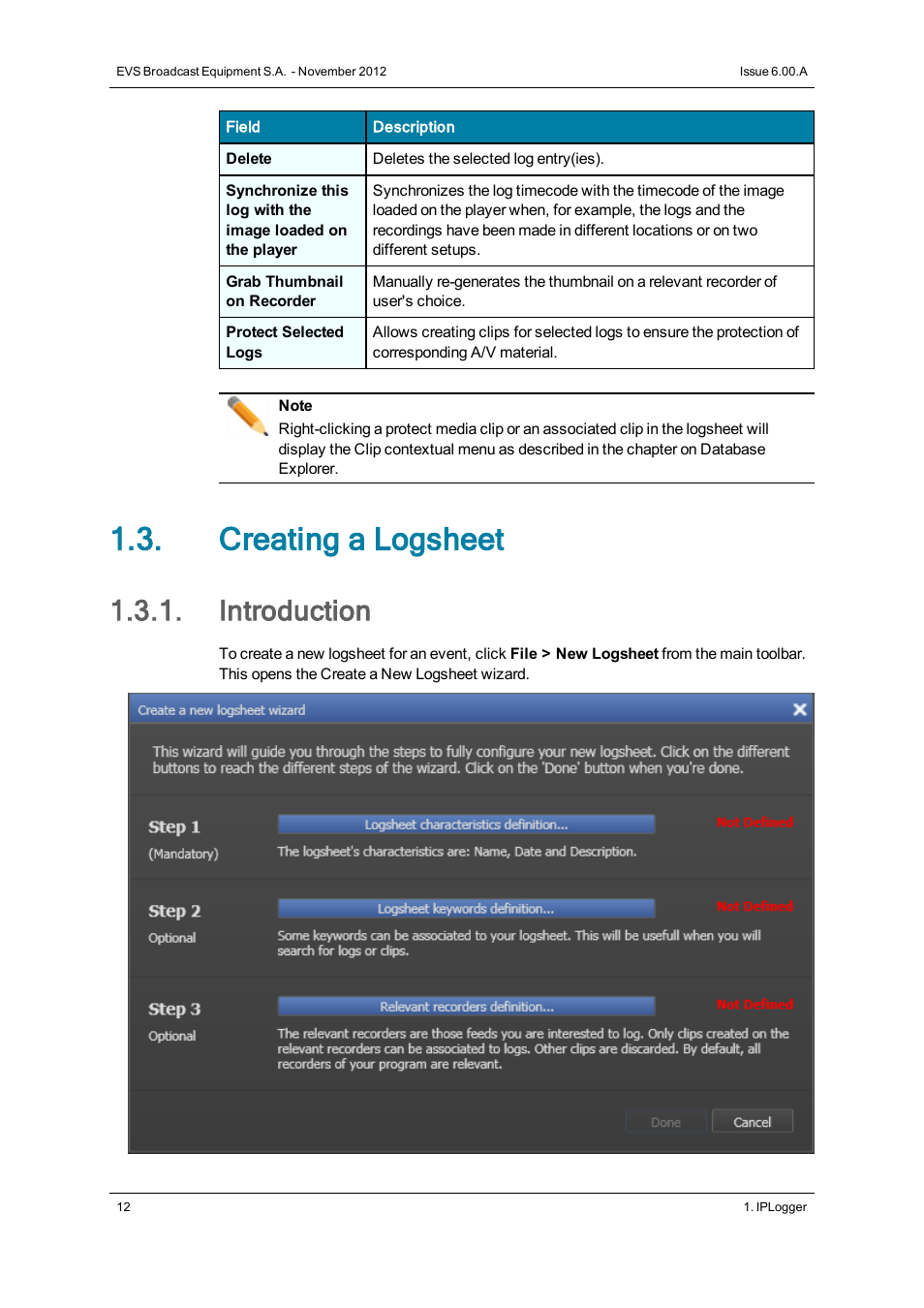 Creating a logsheet, Introduction | EVS IPDirector Version 6.0 - November 2012 Part 2 User's Manual User Manual | Page 22 / 92