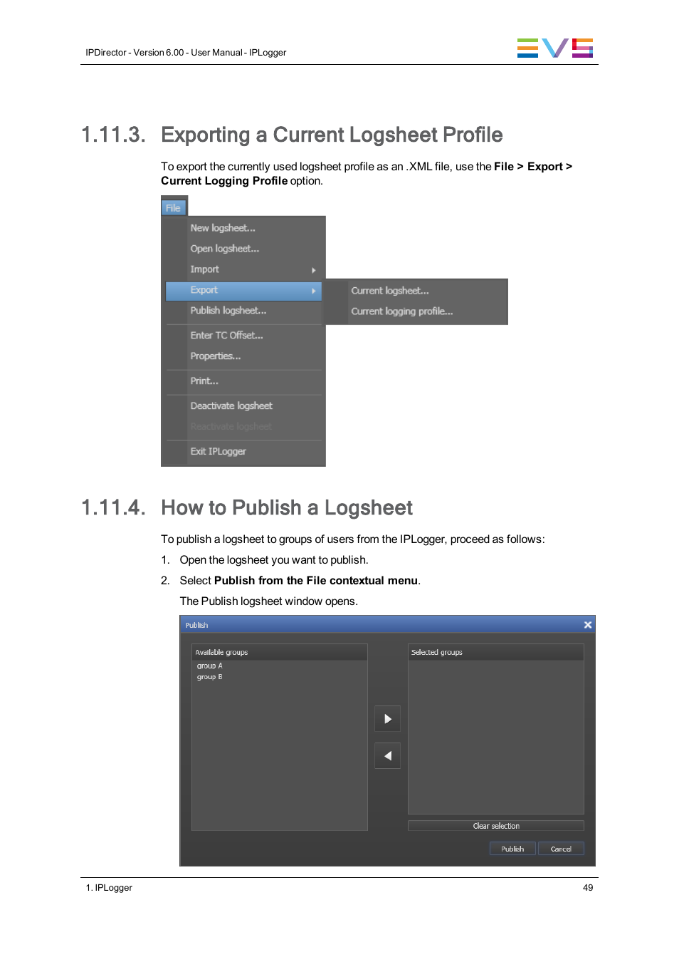 Exporting a current logsheet profile, How to publish a logsheet | EVS IPDirector Version 6.0 - November 2012 Part 2 User's Manual User Manual | Page 59 / 92