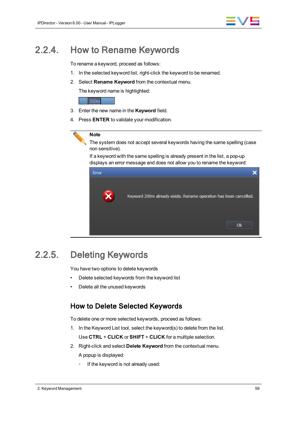 How to rename keywords, Deleting keywords, How to delete selected keywords | EVS IPDirector Version 6.0 - November 2012 Part 2 User's Manual User Manual | Page 69 / 92