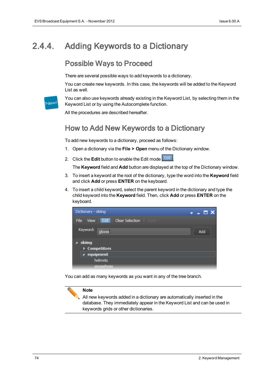 Adding keywords to a dictionary, Possible ways to proceed, How to add new keywords to a dictionary | EVS IPDirector Version 6.0 - November 2012 Part 2 User's Manual User Manual | Page 84 / 92