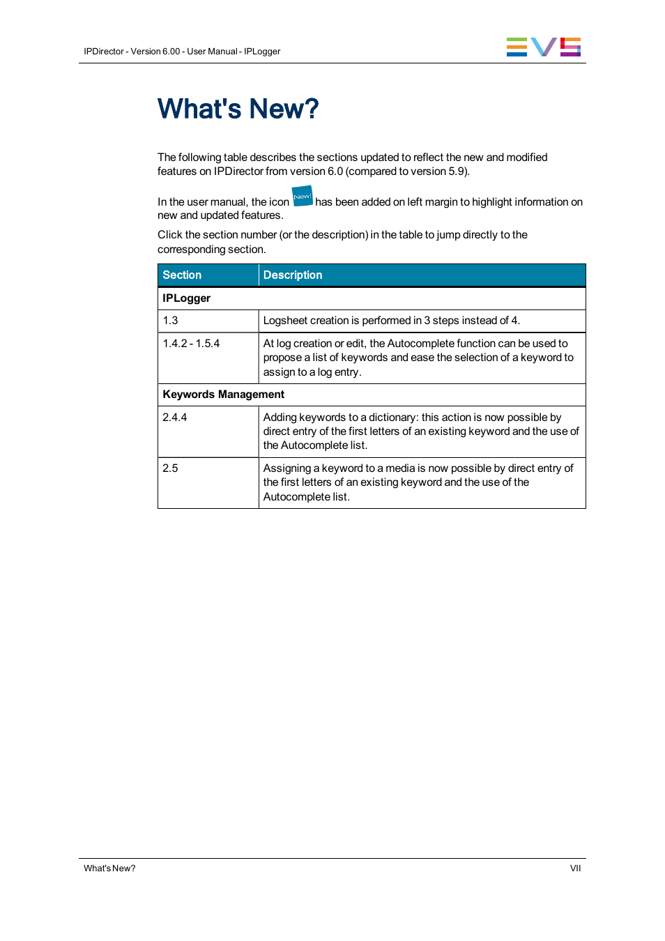 What's new | EVS IPDirector Version 6.0 - November 2012 Part 2 User's Manual User Manual | Page 9 / 92