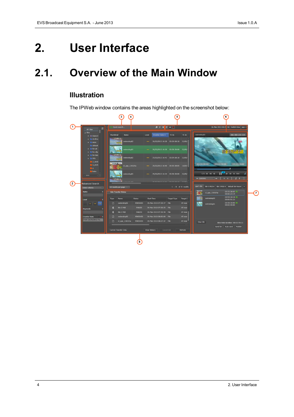 User interface, Overview of the main window | EVS IPWeb Version 1.0 - June 2013 User Manual User Manual | Page 12 / 76