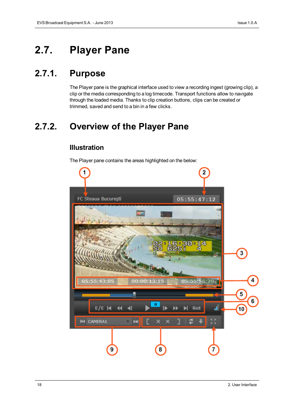 Player pane, Purpose, Overview of the player pane | EVS IPWeb Version 1.0 - June 2013 User Manual User Manual | Page 26 / 76