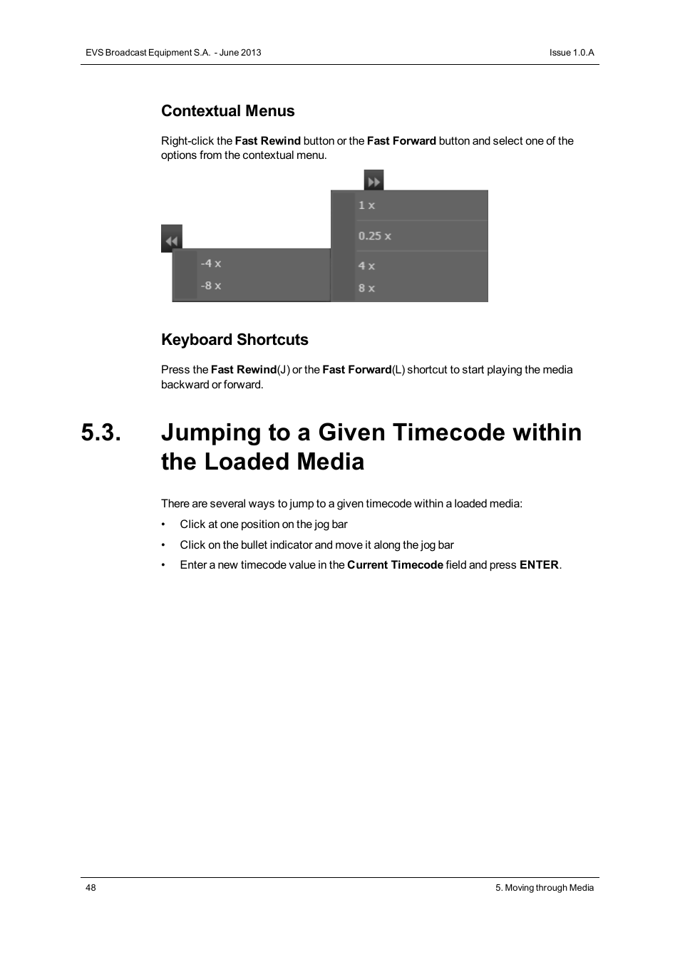Contextual menus, Keyboard shortcuts | EVS IPWeb Version 1.0 - June 2013 User Manual User Manual | Page 56 / 76