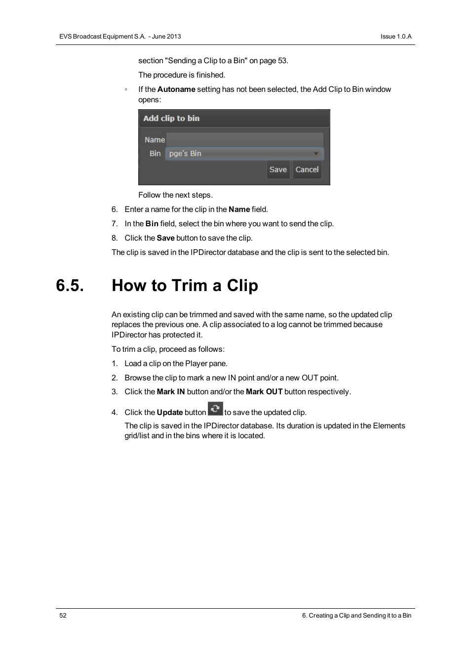 How to trim a clip | EVS IPWeb Version 1.0 - June 2013 User Manual User Manual | Page 60 / 76