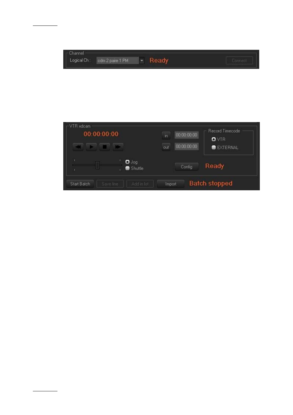 Channel area, Vtr area | EVS XEDIO Ingest Organizer Version 3.1 - January 2011 User Manual User Manual | Page 15 / 22