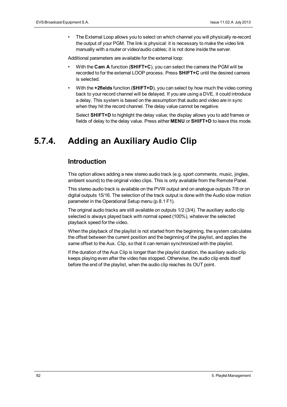 Adding an auxiliary audio clip, Introduction | EVS XTnano Version 11.02 - July 2013 Operation Manual User Manual | Page 100 / 102