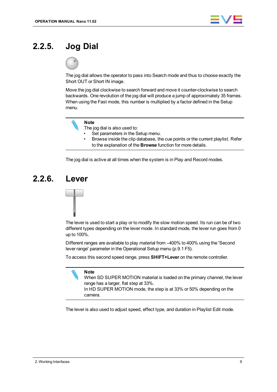 Jog dial, Lever | EVS XTnano Version 11.02 - July 2013 Operation Manual User Manual | Page 17 / 102