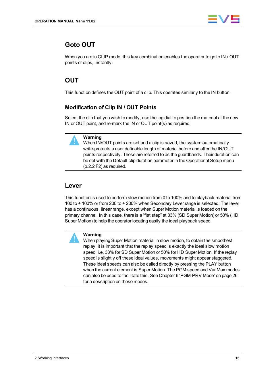 Goto out, Lever | EVS XTnano Version 11.02 - July 2013 Operation Manual User Manual | Page 23 / 102