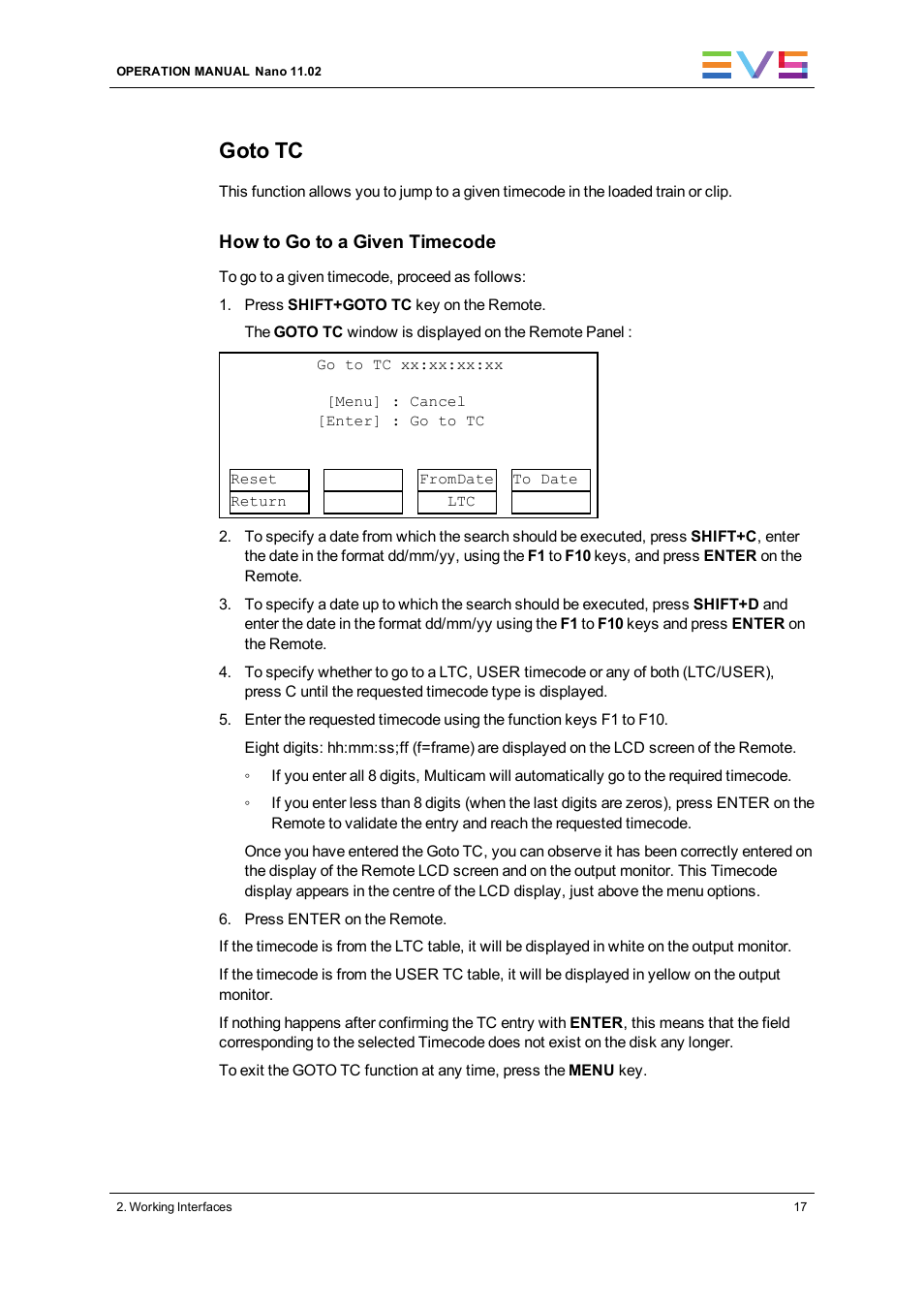 Goto tc | EVS XTnano Version 11.02 - July 2013 Operation Manual User Manual | Page 25 / 102