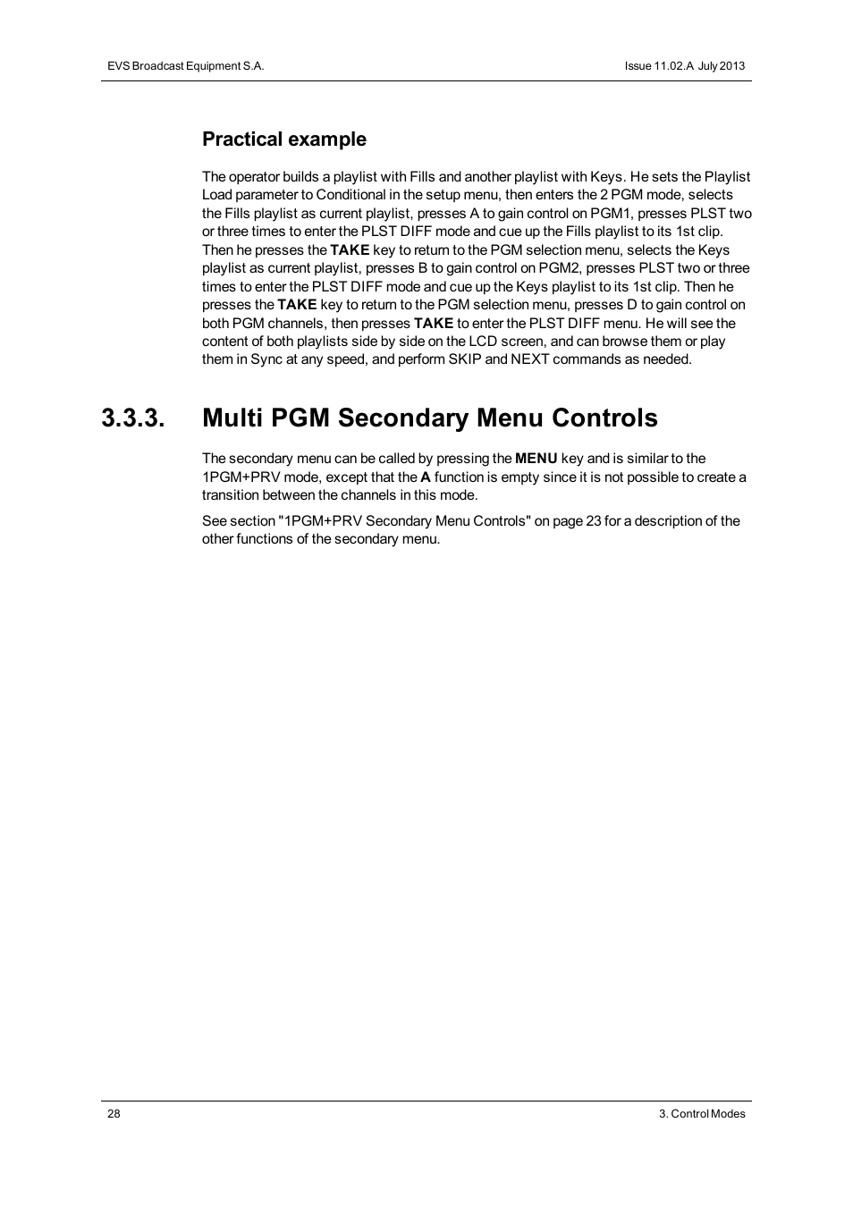 Multi pgm secondary menu controls, Practical example | EVS XTnano Version 11.02 - July 2013 Operation Manual User Manual | Page 36 / 102