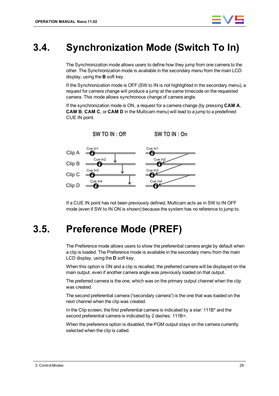 Synchronization mode (switch to in), Preference mode (pref) | EVS XTnano Version 11.02 - July 2013 Operation Manual User Manual | Page 37 / 102