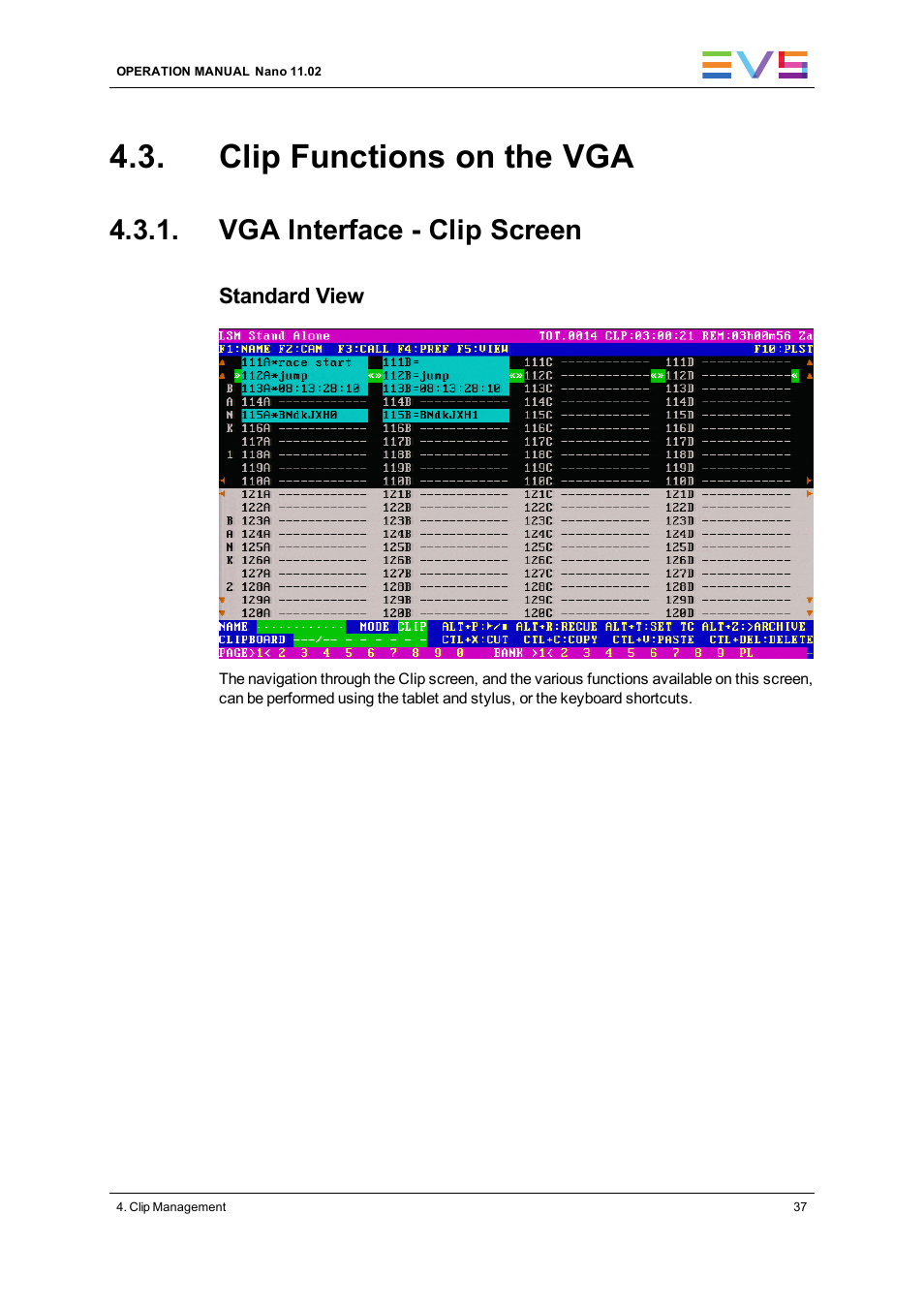 Clip functions on the vga, Vga interface - clip screen | EVS XTnano Version 11.02 - July 2013 Operation Manual User Manual | Page 45 / 102