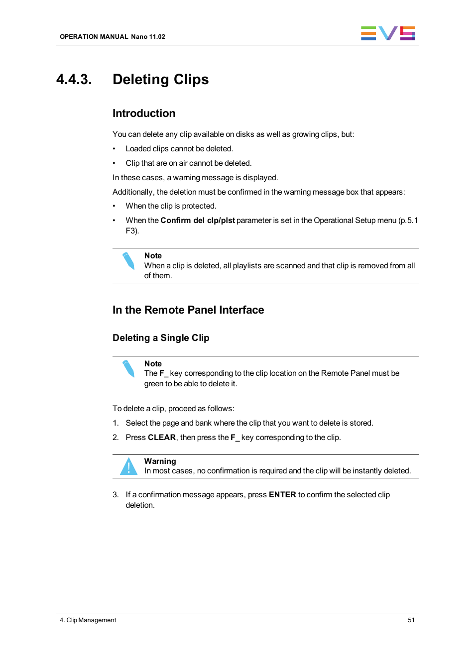 Deleting clips, Introduction | EVS XTnano Version 11.02 - July 2013 Operation Manual User Manual | Page 59 / 102