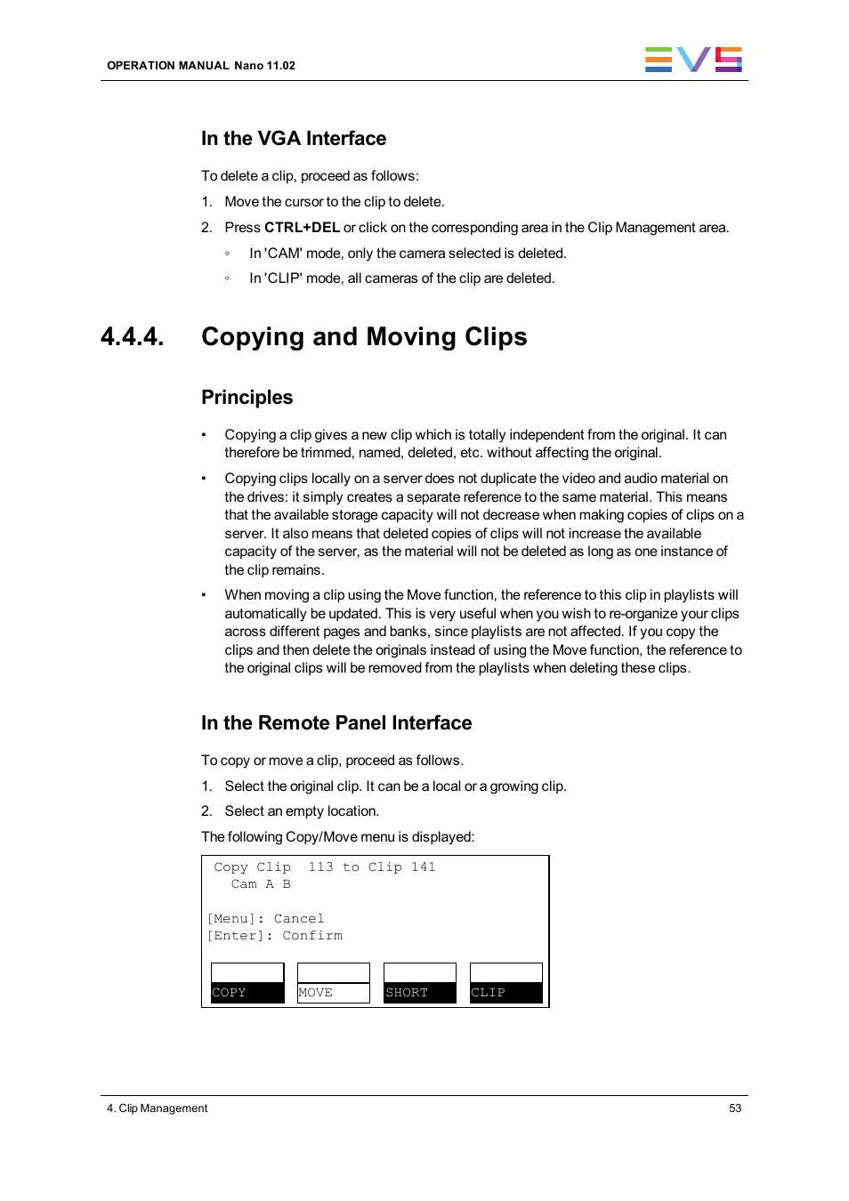 Copying and moving clips, Principles | EVS XTnano Version 11.02 - July 2013 Operation Manual User Manual | Page 61 / 102