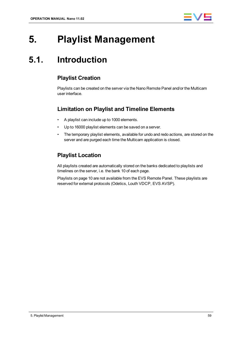Playlist management, Introduction | EVS XTnano Version 11.02 - July 2013 Operation Manual User Manual | Page 67 / 102