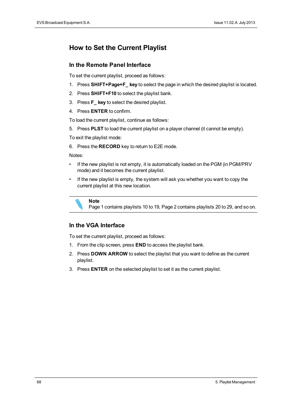 How to set the current playlist | EVS XTnano Version 11.02 - July 2013 Operation Manual User Manual | Page 76 / 102